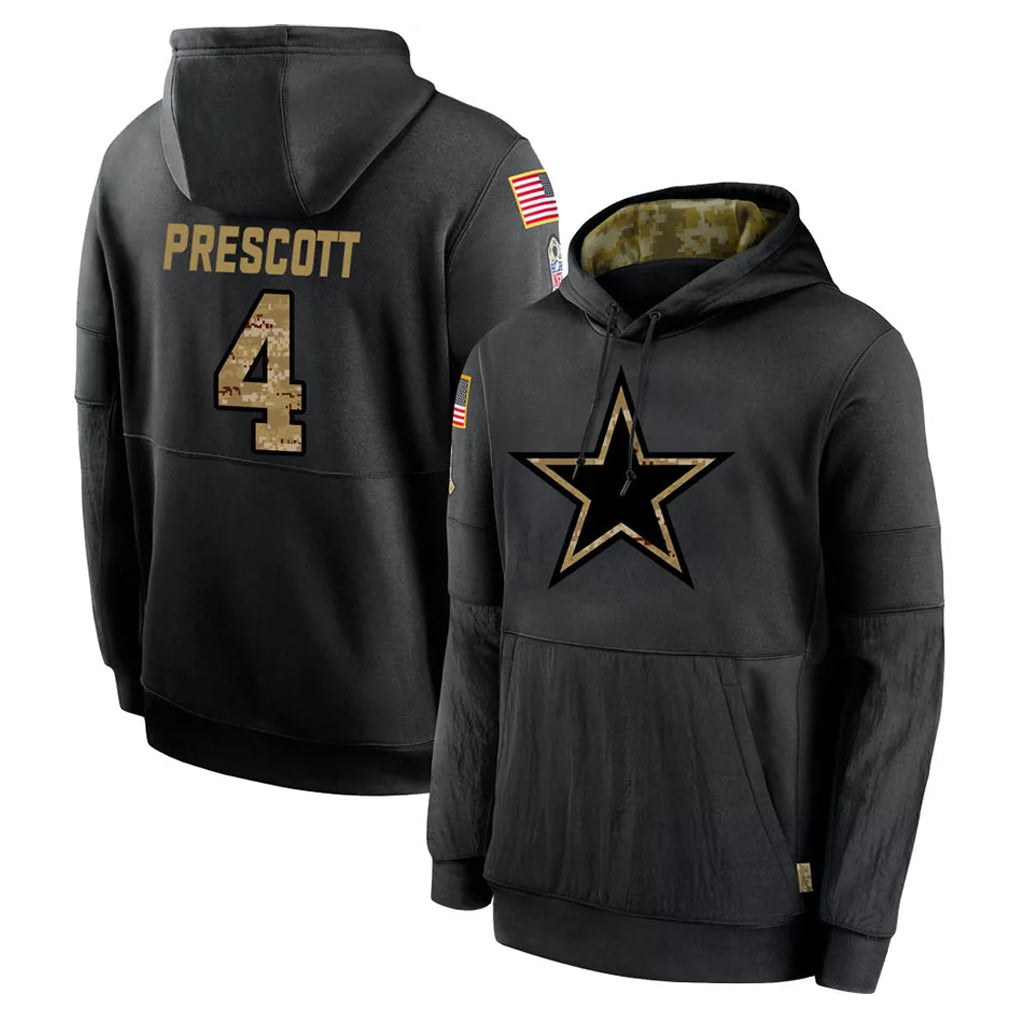 Choea D.Cowboys #4 Dak Prescott Player Black Salute to Service Pullover Hoodies Limited Stitched Jerseys