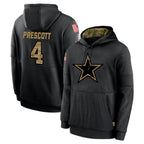 Choea D.Cowboys #4 Dak Prescott Player Black Salute to Service Pullover Hoodies Limited Stitched Jerseys
