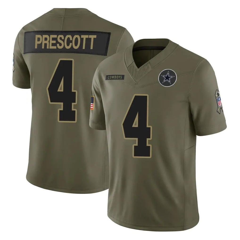 Choea D.Cowboys #4 Dak Prescott Player Olive 2025 Salute to Service Limited Home Game Stitched Jerseys