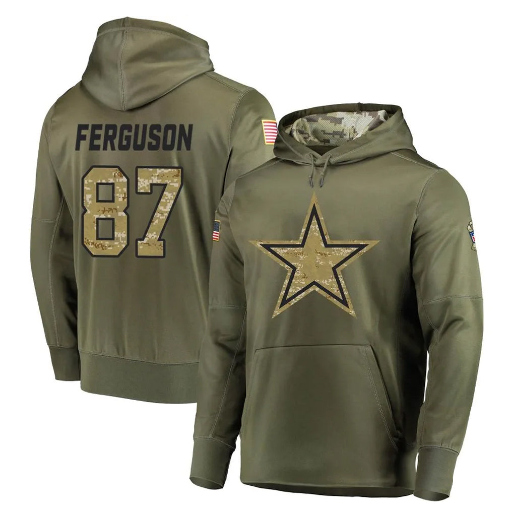 Choea D.Cowboys #87 Jake Ferguson Player Olive Salute to Service Pullover Hoodies Home Game Stitched Jerseys