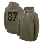 Choea D.Cowboys #87 Jake Ferguson Player Olive Salute to Service Pullover Hoodies Limited Stitched Jerseys