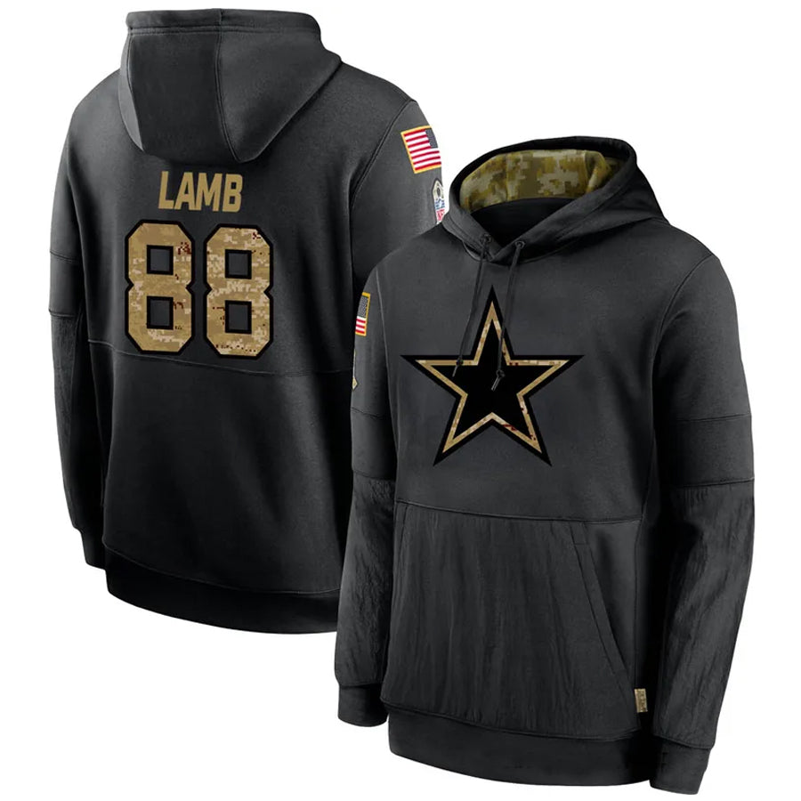 Choea D.Cowboys #88 CeeDee Lamb Player Black Salute to Service Pullover Hoodie Game Stitched Jerseys