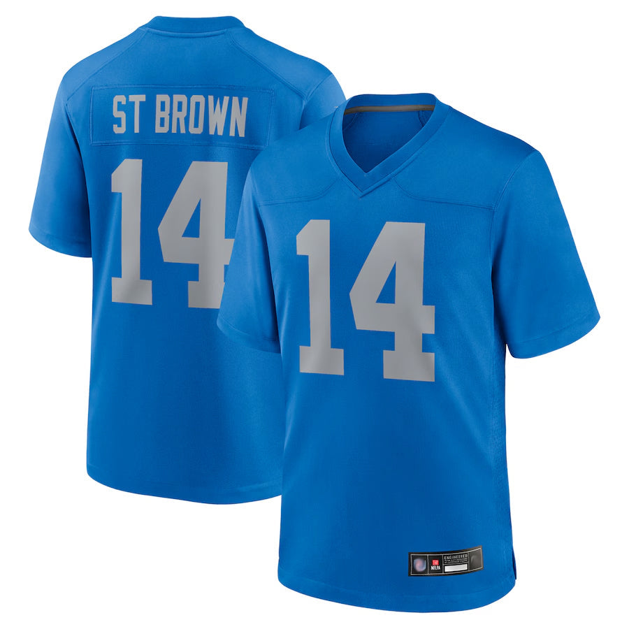 Choea D.Lions Alternate Game Stitched Jerseys Throwback - Blue - #14 Amon-Ra St. Brown Player