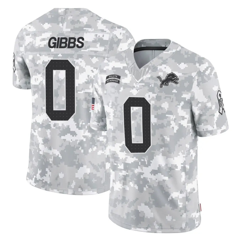 Choea D.Lions #0 Jahmyr Gibbs Player Arctic Camo Salute To Service Limited Stitched Jerseys