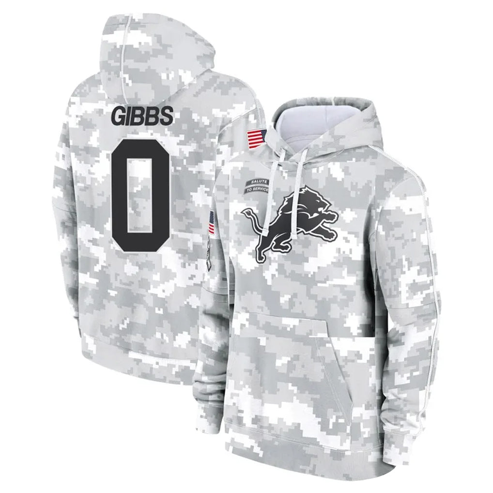 Choea D.Lions #0 Jahmyr Gibbs Player Arctic Camo Salute to Service Hoodies Limited Game Stitched Jerseys