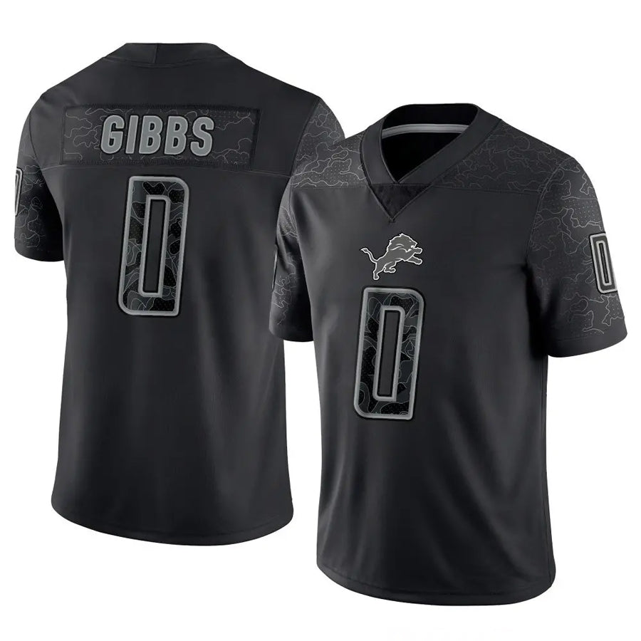 Choea D.Lions #0 Jahmyr Gibbs Player Black REFLECTIVE Limited Stitched Jerseys