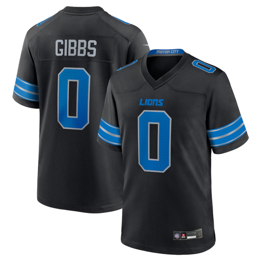 Choea D.Lions #0 Jahmyr Gibbs Player Black Replica Game Stitched Jerseys