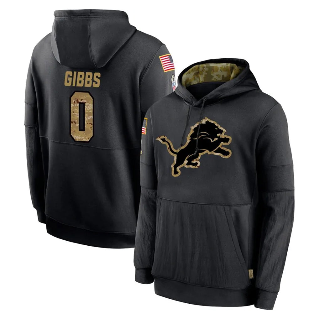 Choea D.Lions #0 Jahmyr Gibbs Player Black Salute to Service Hoodies Limited Game Stitched Jerseys