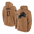Choea D.Lions #0 Jahmyr Gibbs Player Brown Salute to Service Hoodies Limited Game Stitched Jerseys