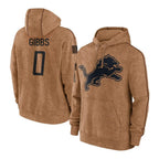Choea D.Lions #0 Jahmyr Gibbs Player Brown Salute to Service Hoodies Limited Game Stitched Jerseys