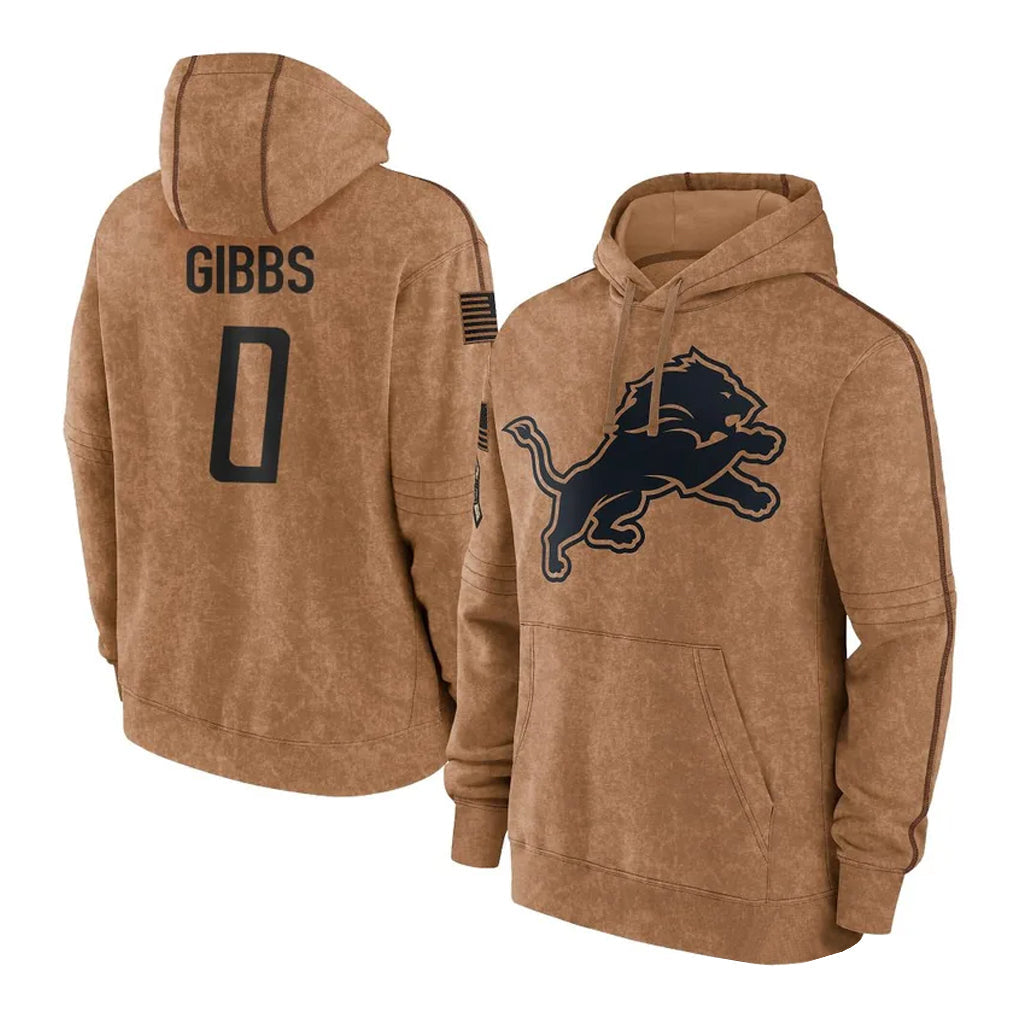 Choea D.Lions #0 Jahmyr Gibbs Player Brown Salute to Service Hoodies Limited Game Stitched Jerseys