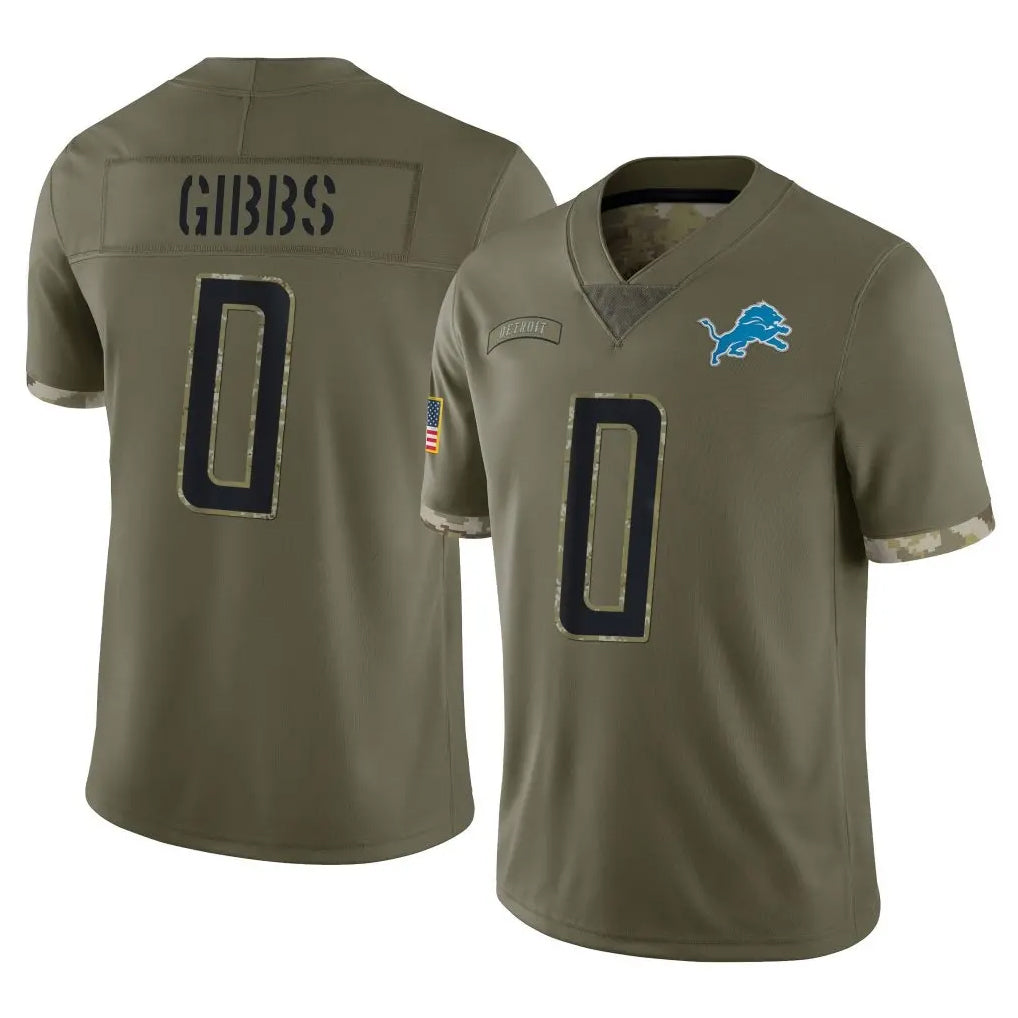 Choea D.Lions #0 Jahmyr Gibbs Player Olive Salute To Service Limited Stitched Jerseys