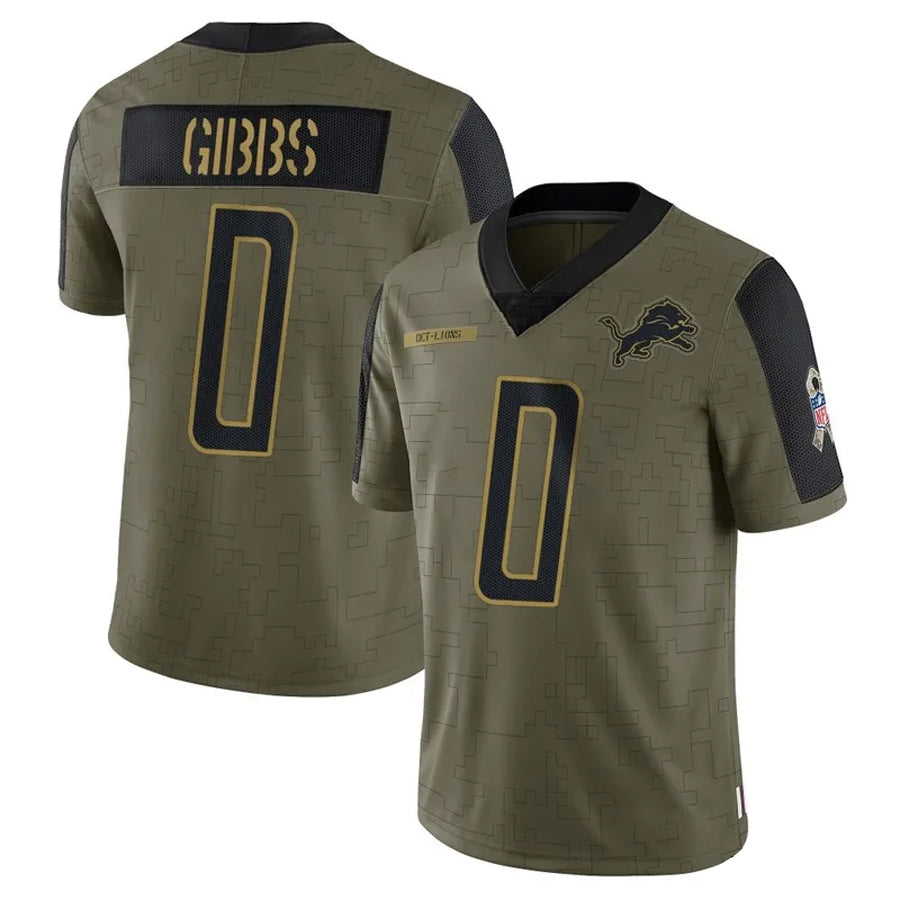 Choea D.Lions #0 Jahmyr Gibbs Player Salute To Service Olive Stitched Jerseys