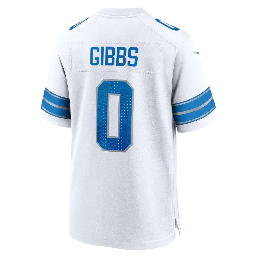 Choea D.Lions #0 Jahmyr Gibbs Player White Home Game Stitched Jerseys