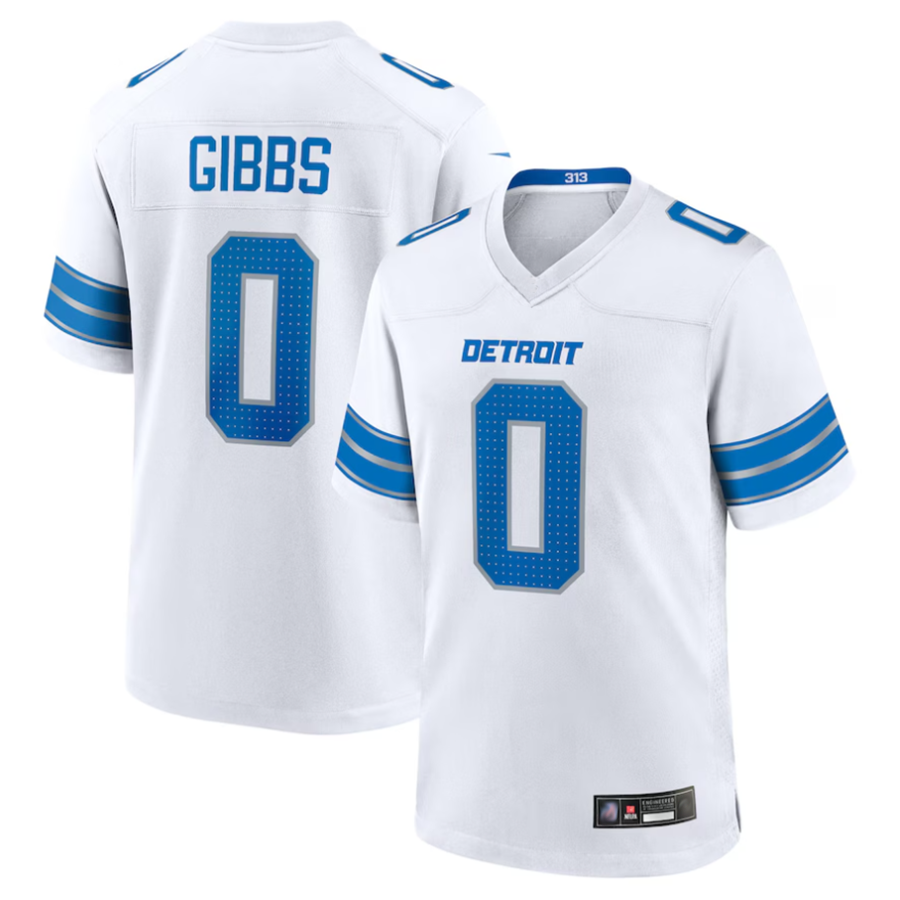 Choea D.Lions #0 Jahmyr Gibbs Player White Replica Game Stitched Jerseys