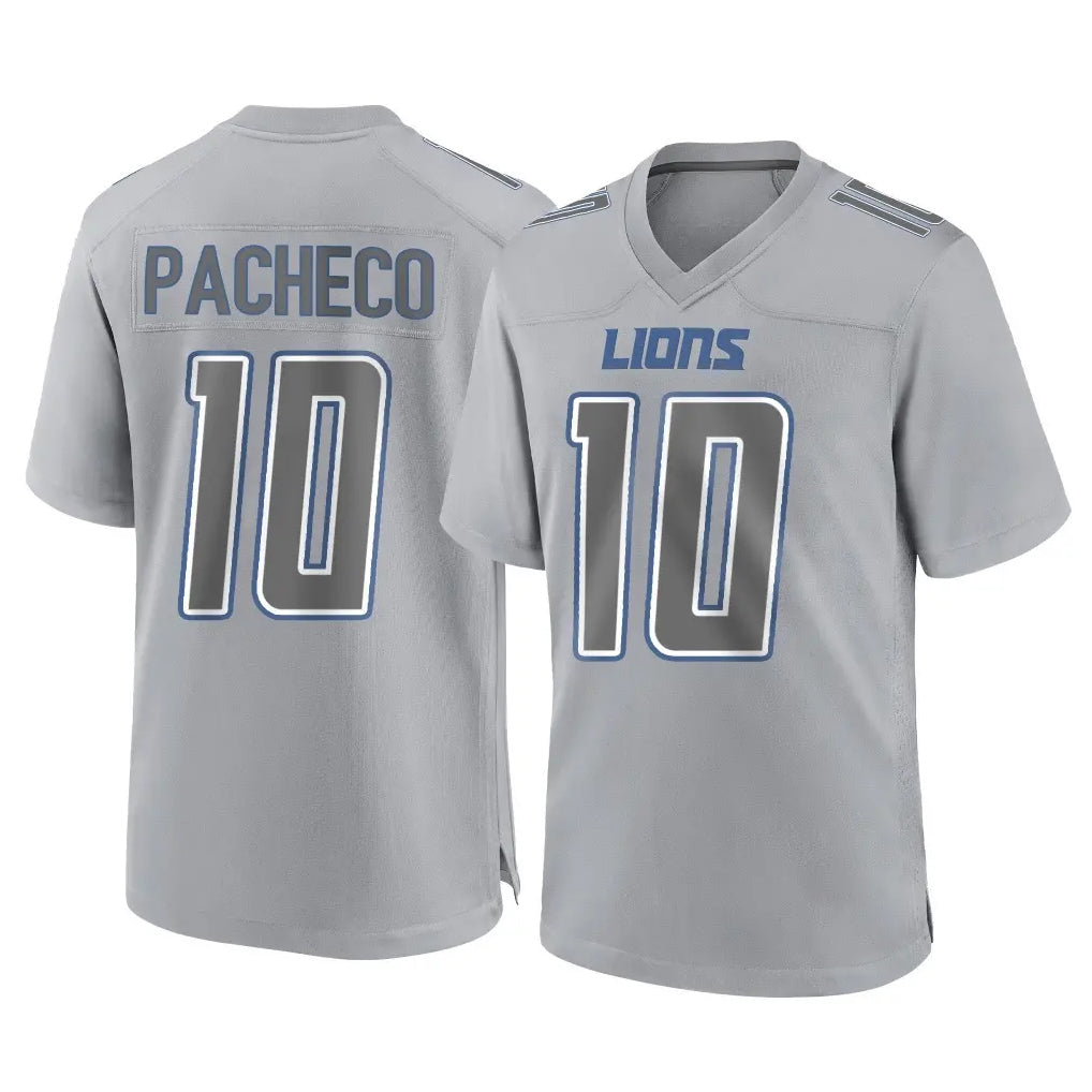 Choea D.Lions #10 Isiah Pacheco Player Gray Atmosphere Fashion Home Game Stitched Jerseys