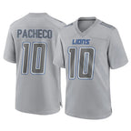 Choea D.Lions #10 Isiah Pacheco Player Gray Atmosphere Fashion Home Game Stitched Jerseys