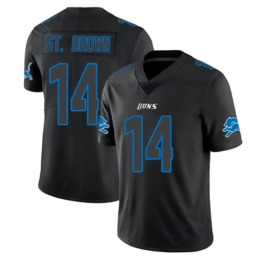 Choea D.Lions #14 Amon-Ra St. Brown Player Black Impact Limited Home Game Stitched Jerseys