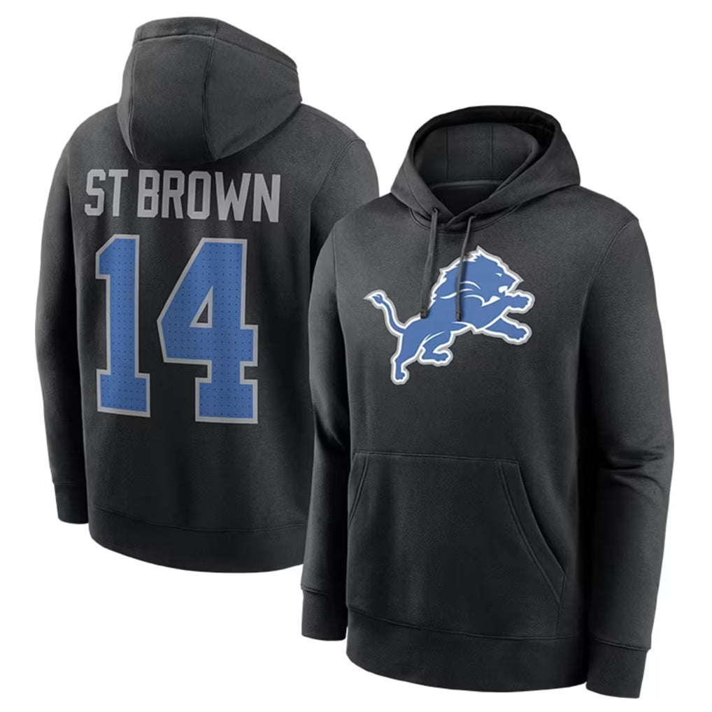 Choea D.Lions #14 Amon-Ra St. Brown Player Black Pullover Hoodies Limited Game Stitched Jerseys