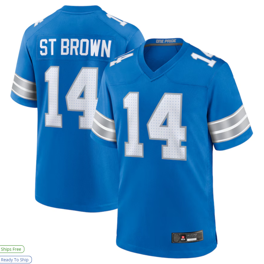 Choea D.Lions #14 Amon-Ra St. Brown Player Blue Game Stitched Jerseys