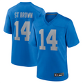 Choea D.Lions #14 Amon-Ra St. Brown Player Blue Game Replica Stitched Jerseys