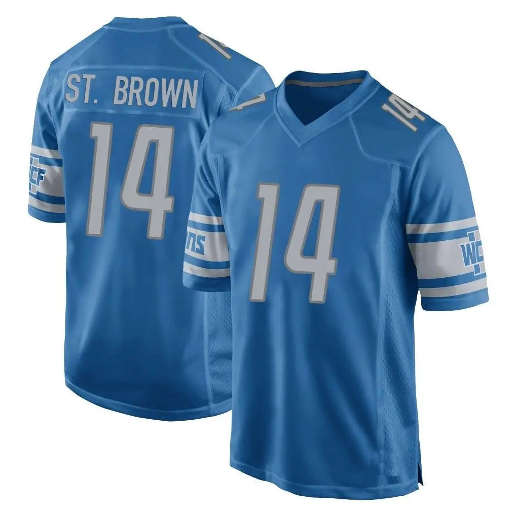 Choea D.Lions #14 Amon-Ra St. Brown Player Blue Home Game Stitched Jerseys