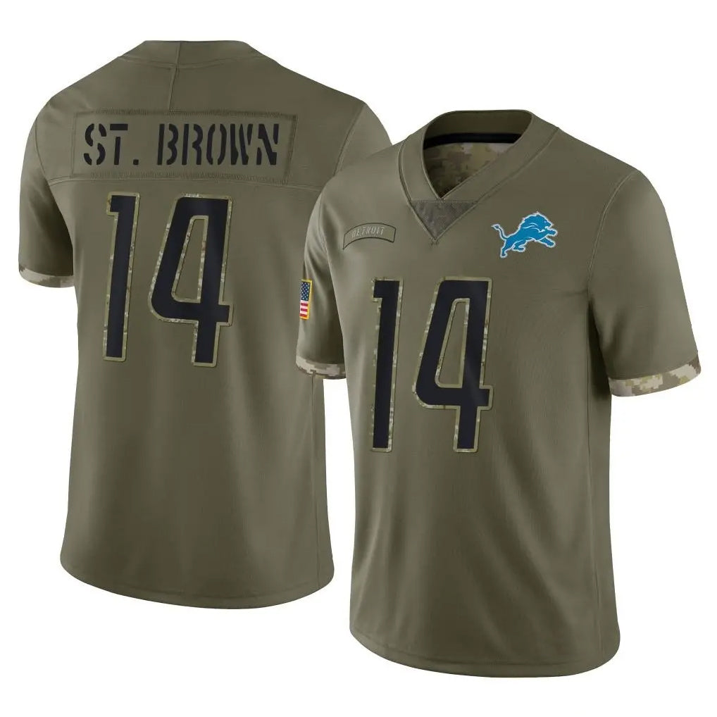 Choea D.Lions #14 Amon-Ra St. Brown Player Salute To Service Limited Olive Stitched Jerseys