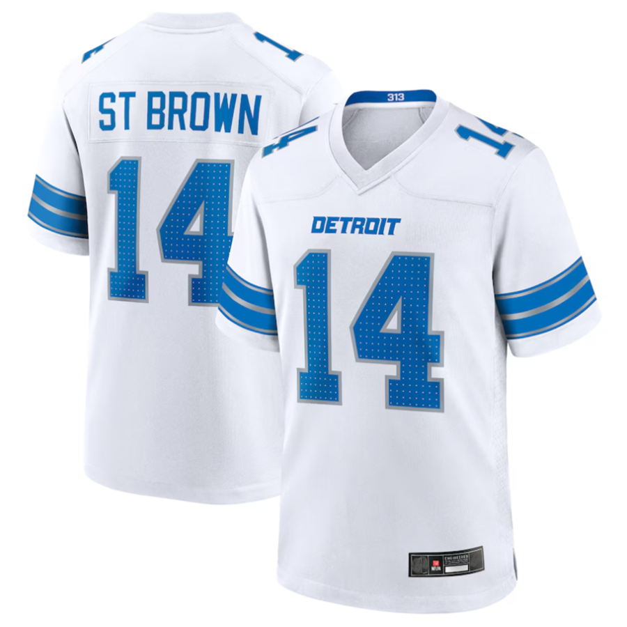 Choea D.Lions #14 Amon-Ra St. Brown Player White Game Stitched Jerseys
