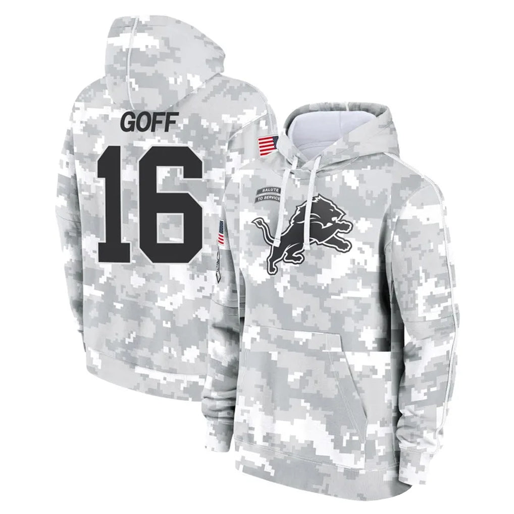 Choea D.Lions #16 Jared Goff Player Arctic Camo Salute to Service Hoodies Limited Game Stitched Jerseys