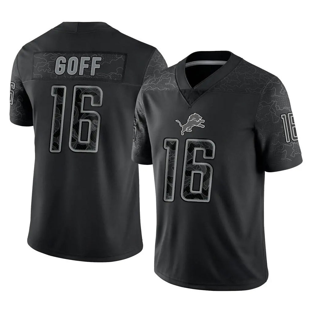 Choea D.Lions #16 Jared Goff Player Black REFLECTIVE Limited Stitched Jerseys