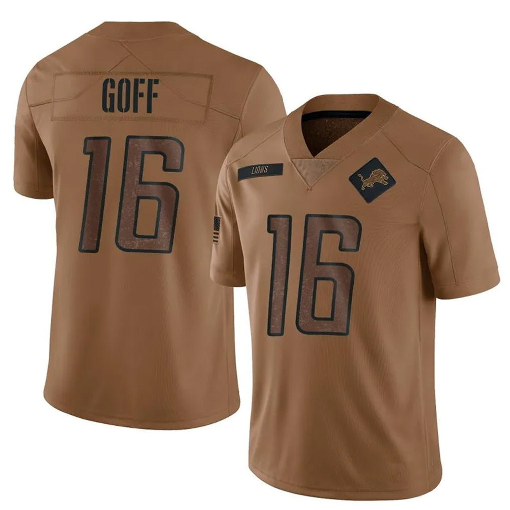 Choea D.Lions #16 Jared Goff Player Brown Salute To Service Limited Stitched Jerseys