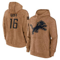 Choea D.Lions #16 Jared Goff Player Brown Salute to Service Hoodies Limited Game Stitched Jerseys