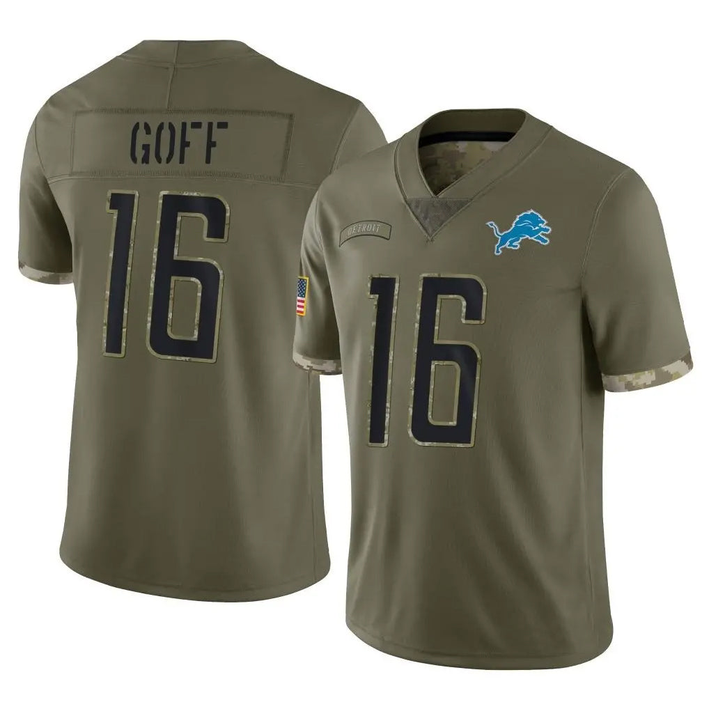 Choea D.Lions #16 Jared Goff Player Salute To Service Limited Olive Stitched Jerseys