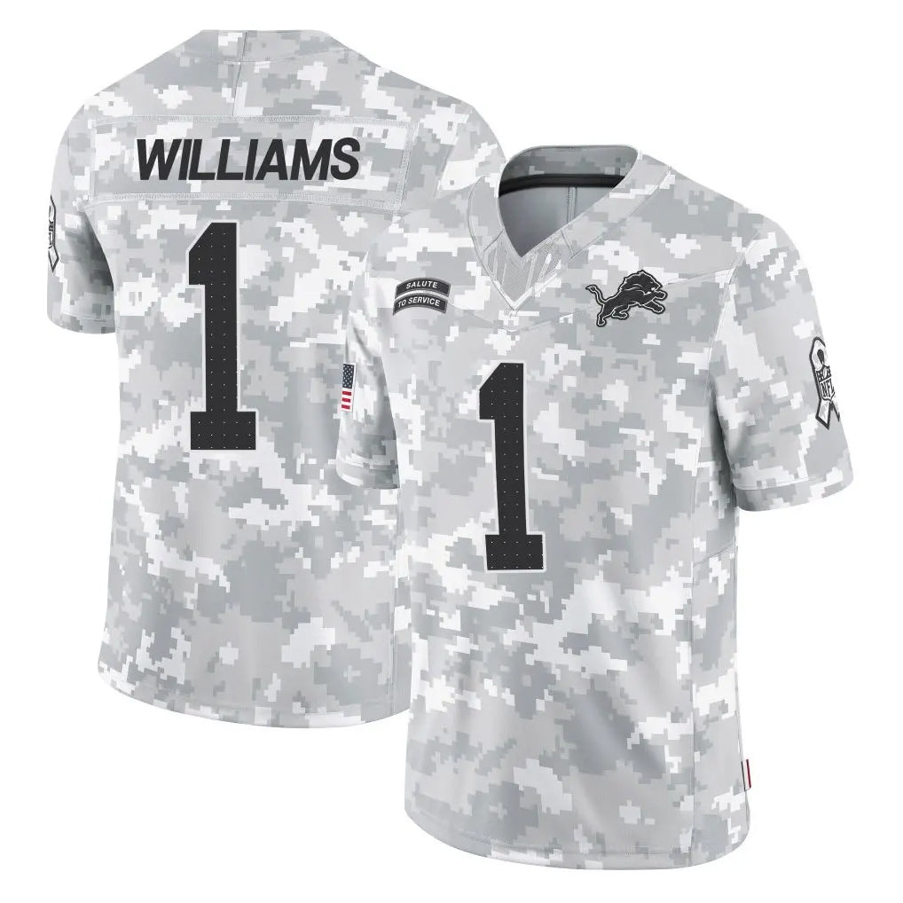 Choea D.Lions #1 Jameson Williams Player Arctic Camo Salute To Service Limited Stitched Jerseys