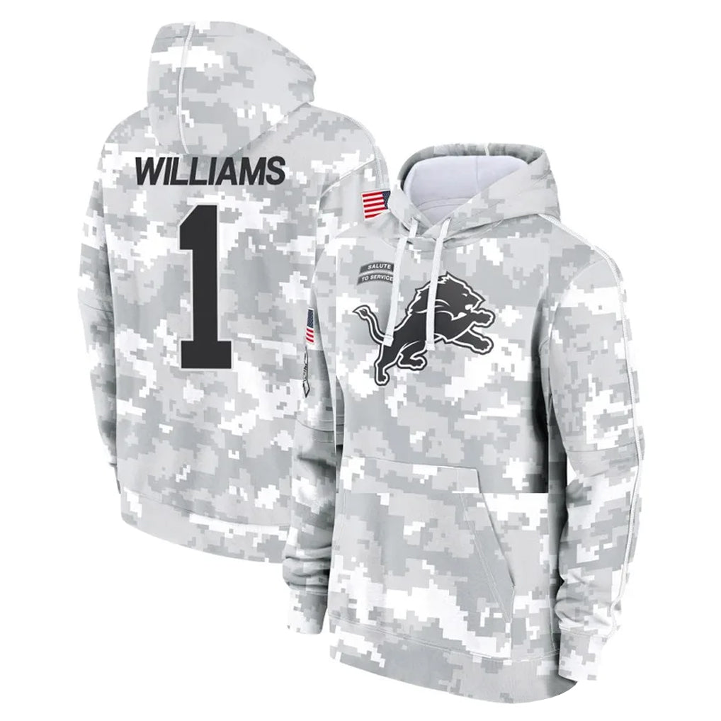 Choea D.Lions #1 Jameson Williams Player Arctic Camo Salute to Service Hoodies Limited Game Stitched Jerseys