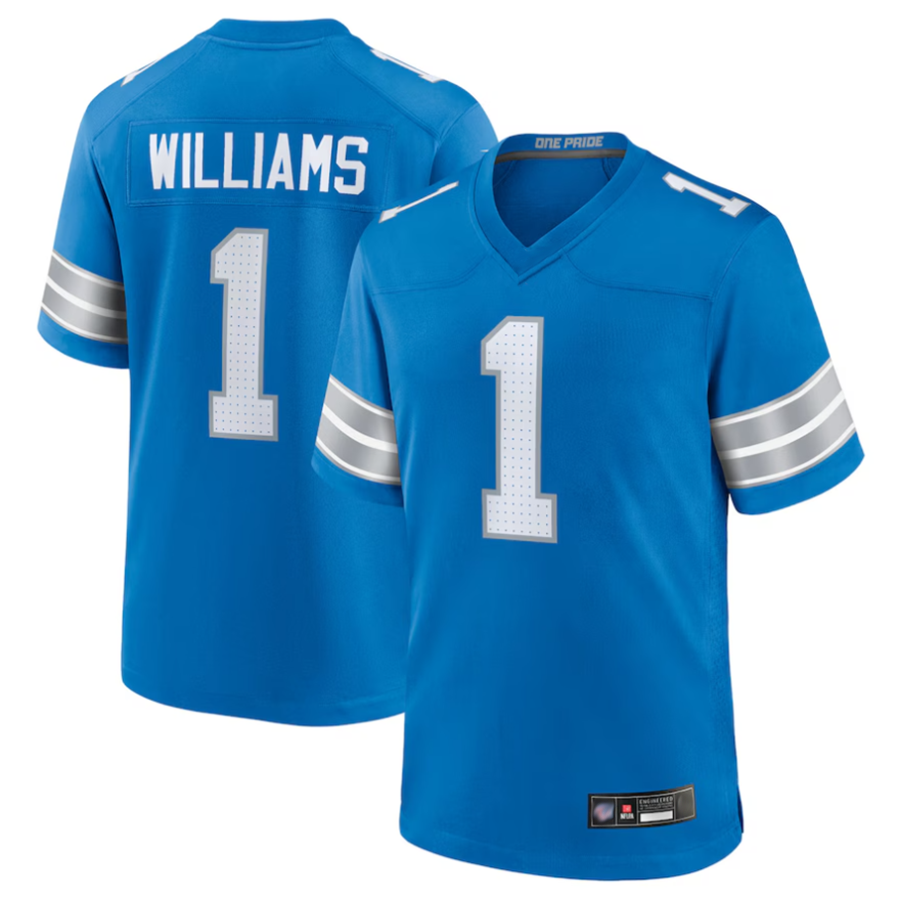 Choea D.Lions #1 Jameson Williams Player Blue Replica Game Stitched Jerseys