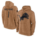 Choea D.Lions #1 Jameson Williams Player Brown Salute to Service Hoodies Limited Game Stitched Jerseys
