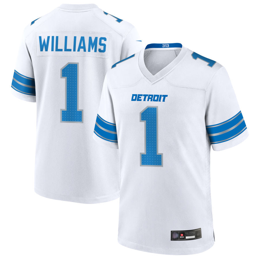 Choea D.Lions #1 Jameson Williams Player White Home Game Football Jerseys