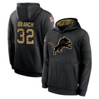 Choea D.Lions #32 Brian Branch Player Black Salute to Service Hoodies Limited Game Stitched Jerseys