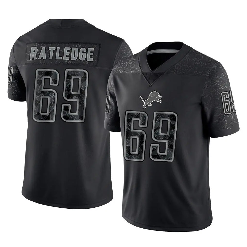 Choea D.Lions #69 Tate Ratledge Player Black Reflective Limited Home Game Stitched Jerseys