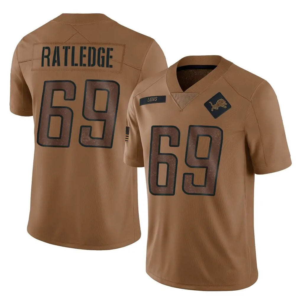 Choea D.Lions #69 Tate Ratledge Player Brown Salute To Service Limited Stitched Jerseys
