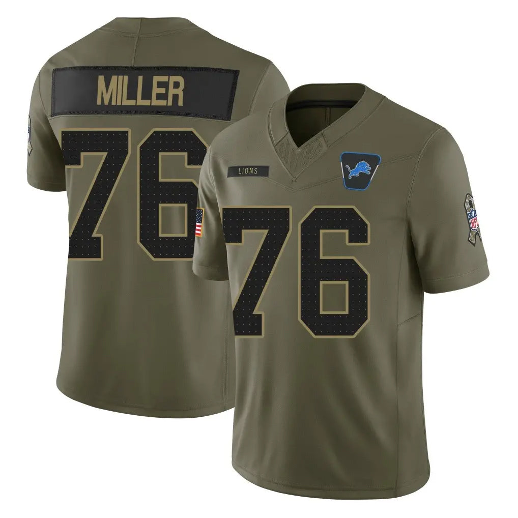 Choea D.Lions #76 Blake Miller Player Olive 2025 Salute To Service Limited Home Game Stitched Jerseys