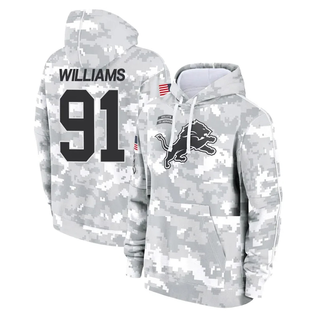 Choea D.Lions #91 Tyleik Williams Player Arctic Camo Salute to Service Hoodies Limited Game Stitched Jerseys
