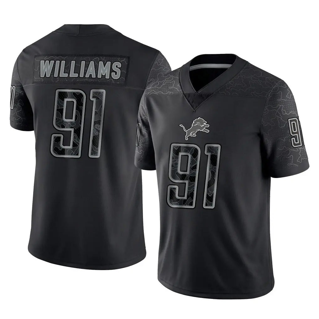Choea D.Lions #91 Tyleik Williams Player Black Reflective Limited Home Game Stitched Jerseys