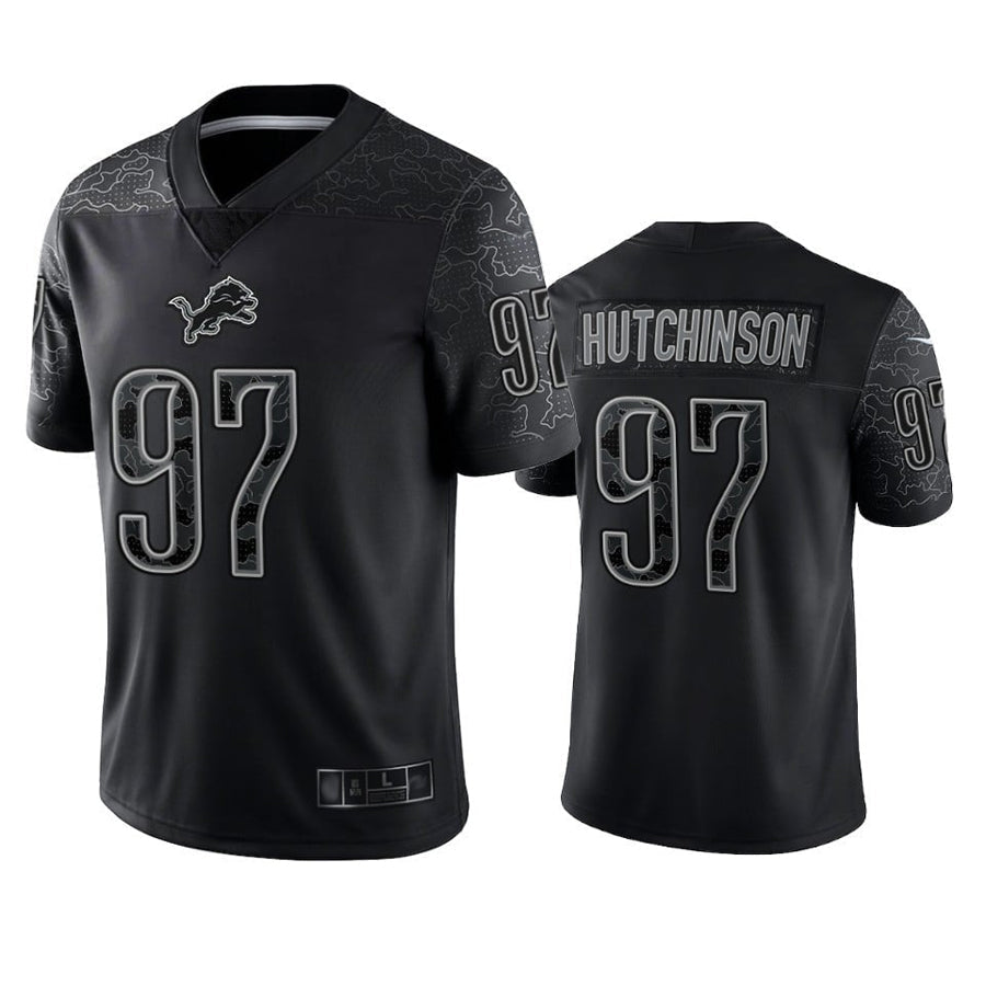 Choea D.Lions #97 Aidan Hutchinson Player Black REFLECTIVE Limited Stitched Jerseys