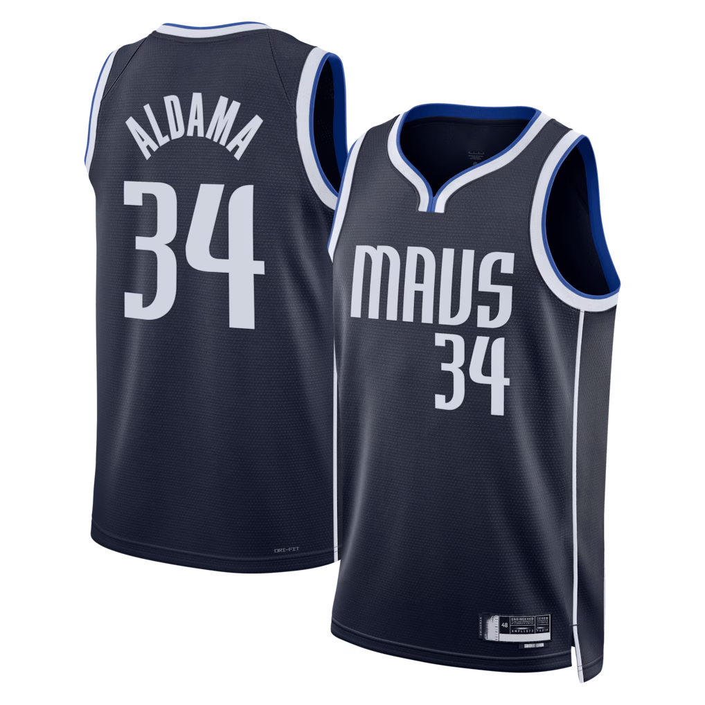 Choea D.Mavericks #34 Santi Aldama Navy Statement Edition Swingman Stitched Jerseys