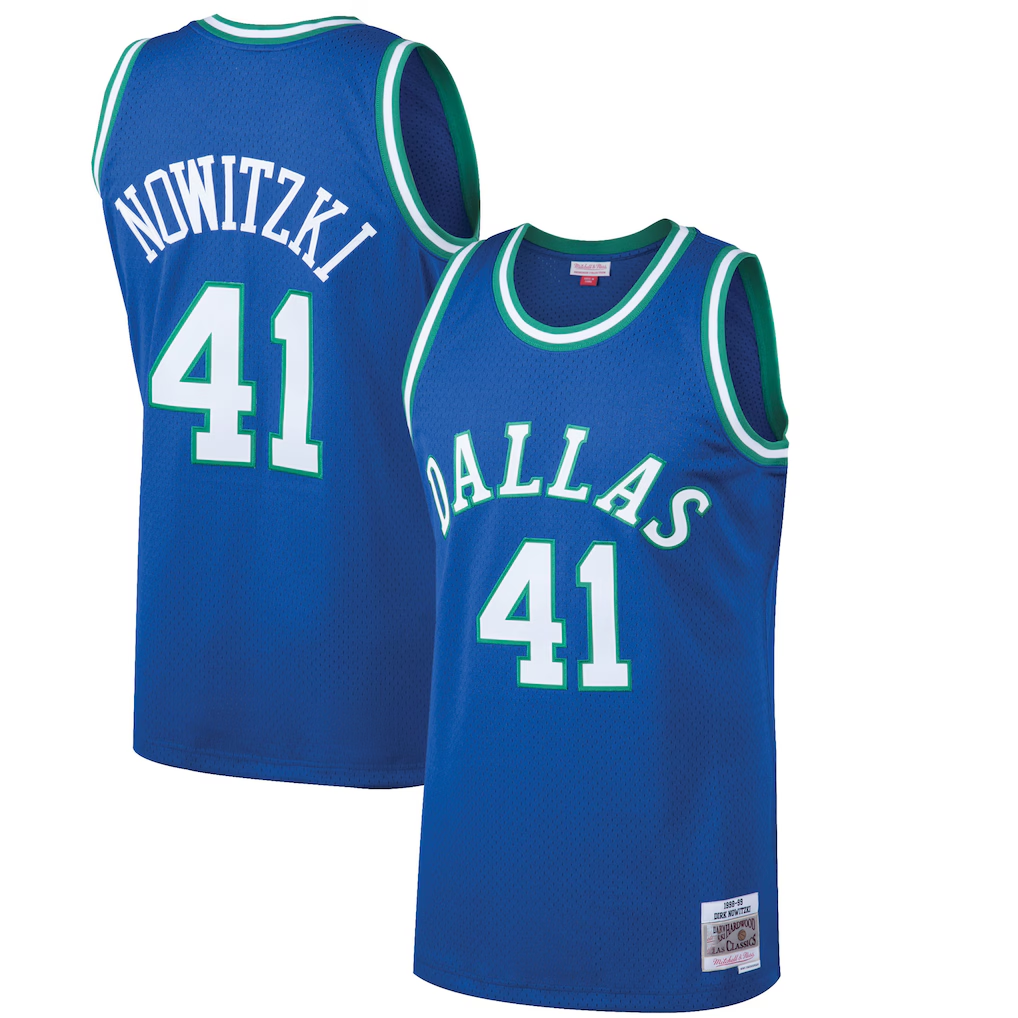 Choea D.Mavericks #41 Dirk Nowitzki Mitchell & Ness Blue 199899 Hardwood Classics Swingman Jerseys
