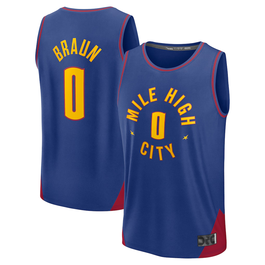 Choea D.Nuggets #0 Christian Braun Blue Fast Break Replica Player Jerseys - Statement Edition
