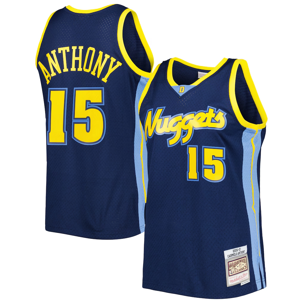 Choea D.Nuggets #15 Carmelo Anthony Mitchell & Ness Navy Hardwood Classics Swingman Jerseys