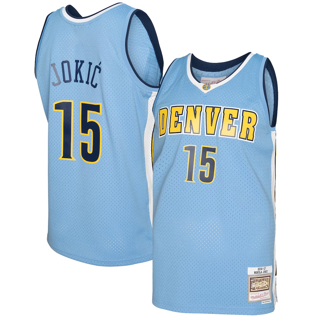 Choea D.Nuggets #15 Nikola Jokic Mitchell & Ness Light Blue 2016-17 Swingman Jerseys